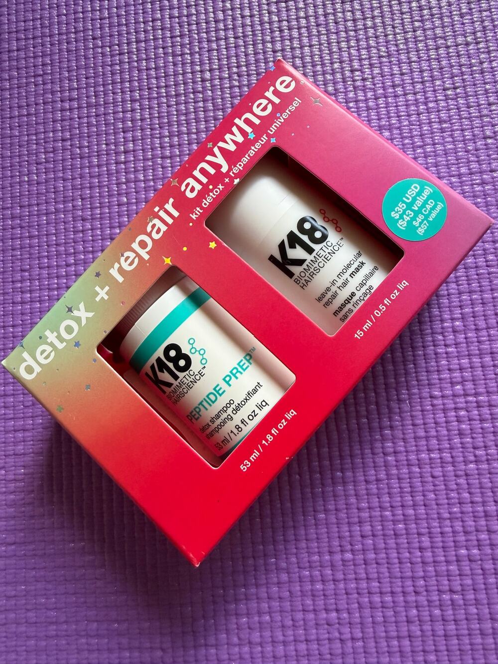 New K18 Detox + Repair Anywhere Kit Peptide Prep Shampoo 53ml Hair Mask 15ml